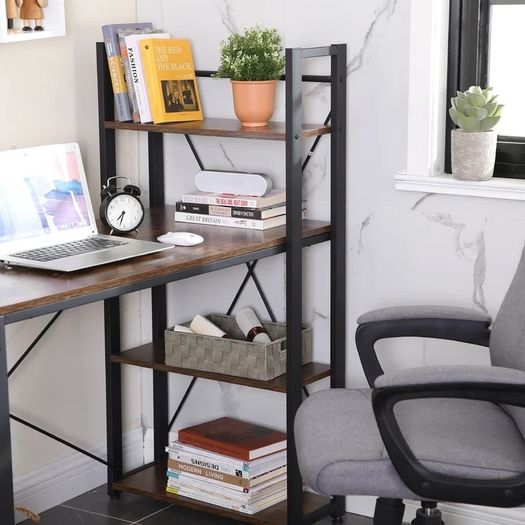 Rustic Brown Office Desk With Shelving