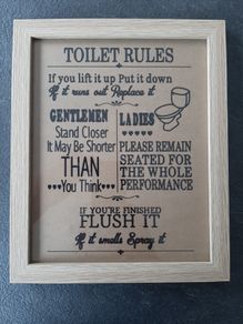 Toilet rules frame funny wooden frame for wall, door or shelf