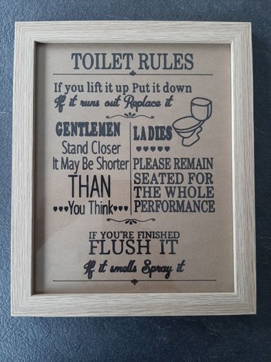 Toilet rules frame funny wooden frame for wall, door or shelf