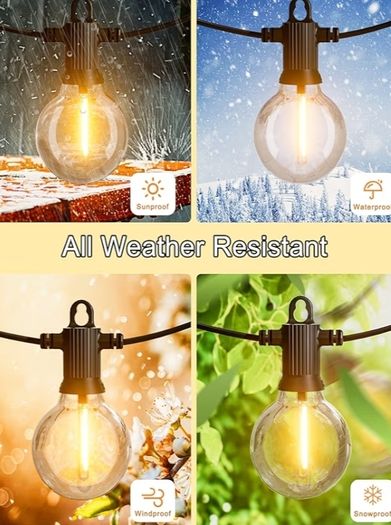 LED String Lights Mains Powered 7.6M/25 FT G40 Globe Garden Patio String Festoon Lights with 12+1 Shatterproof Waterproof LED Plastic Bulbs for Garden Patio Pergola Bar Yard Wedding Party