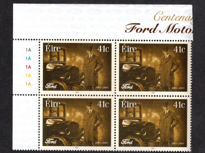 2003 Ireland Centenary of Ford Motor Company Commemorative Stamp Plate Block 1A1A1A1A Mint Never Hinged (MNH)