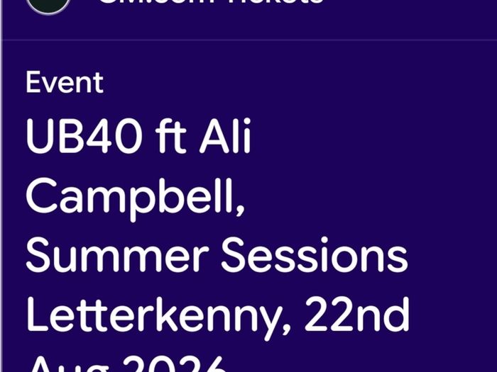 UB40 Summer Sessions Letterkenny Tickets x 2