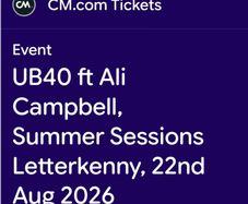 UB40 Summer Sessions Letterkenny Tickets x 2
