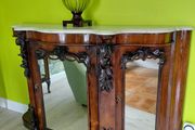 Antique  Walnut Marble Top Mirrored Console.