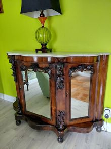 Antique  Walnut Marble Top Mirrored Console.