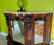 Antique  Walnut Marble Top Mirrored Console.