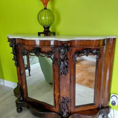 Antique  Walnut Marble Top Mirrored Console.