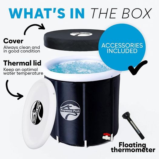 350L Inflatable Ice Bath, Portable Cold Plunge Tub with 3-Layer Insulation, Leak-Proof Design, Lid & Cover, Drain Valve, Cold Water Therapy