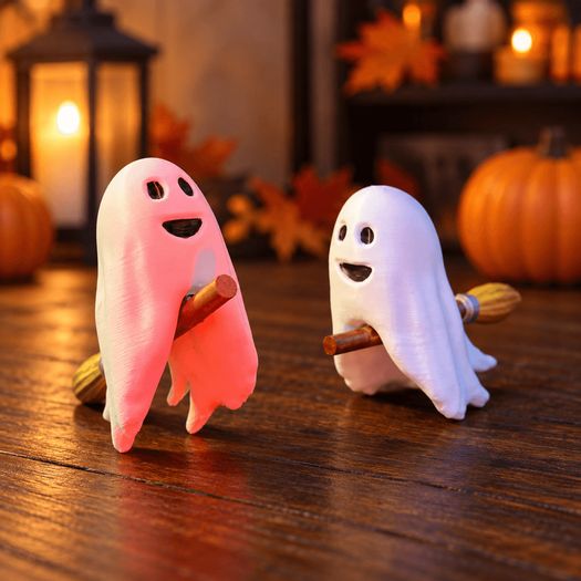 Cute Ghost on a Broom - 3D - Halloween Decor