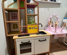 kids playroom toys (doll house, vanity & kitchen)