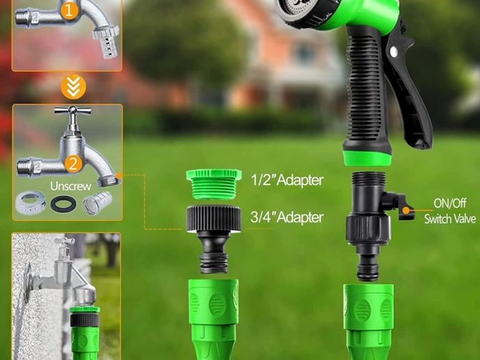 50 FT Expandable Garden Hose with 3/4", 1/2" Fittings, Anti-Leakage - Flexible Expanding Hose with 8 Function Spray Nozzle MULTIPLE COLOURS/SIZES AVAILABLE (FREE POSTAGE)