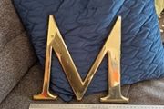 Large metal 'M' sign, brass/gold effect (free shipping)