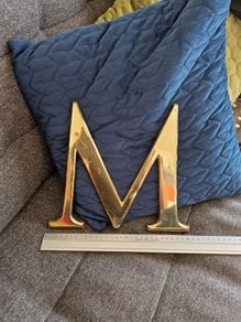 Large metal 'M' sign, brass/gold effect (free shipping)