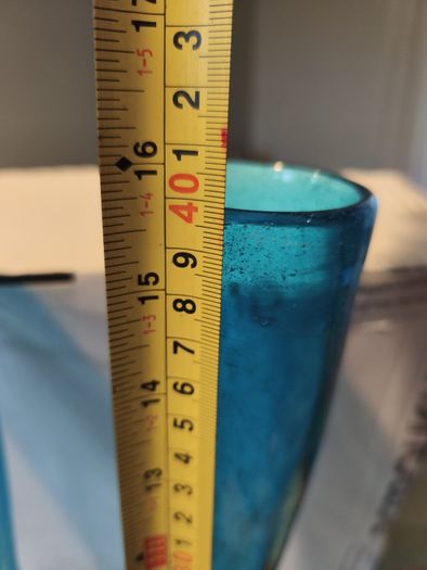 Pair of mid century blue glass vases, Art Glass Soda Bubbles Glass Vase Turquoise Drunken Glass Vase, bubbles trapped in the glass