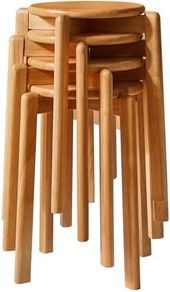 Dining Room Chairs, Bar Chairs Made of Solid Wood, Set of 4 Bar Stools, Round Seat Stools, Work Stool, Space-Saving, Stackable, for Meeting Room, Living Room, Dining Room, Kitchen, Natural
