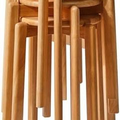 Dining Room Chairs, Bar Chairs Made of Solid Wood, Set of 4 Bar Stools, Round Seat Stools, Work Stool, Space-Saving, Stackable, for Meeting Room, Living Room, Dining Room, Kitchen, Natural