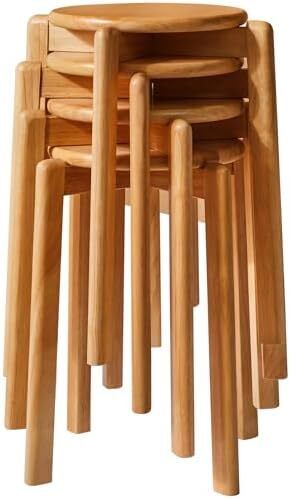 Dining Room Chairs, Bar Chairs Made of Solid Wood, Set of 4 Bar Stools, Round Seat Stools, Work Stool, Space-Saving, Stackable, for Meeting Room, Living Room, Dining Room, Kitchen, Natural
