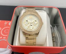 Fossil Multi-Function Women's Quartz Analog Crystals Champage Dial Stella Yellow gold toned steel round dress casual watch 38 mm 50M water resistance
