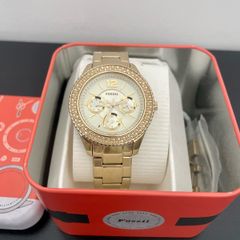 Fossil Multi-Function Women's Quartz Analog Crystals Champage Dial Stella Yellow gold toned steel round dress casual watch 38 mm 50M water resistance