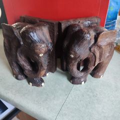 SET OF 2 Large Carved Vintage  Elephant BOOKENDS.