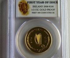 Rare Tom Crean Ireland 24K Gold 1/2 ounce Proof 100 euro 2008 - Antarctic Explorers