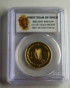 Rare Tom Crean Ireland 24K Gold 1/2 ounce Proof 100 euro 2008 - Antarctic Explorers