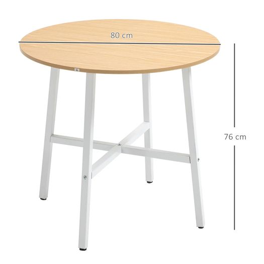 Dining table, industrial style, rounded design, stable up to 60 kg, 80 x 76H cm, Natural wood/White