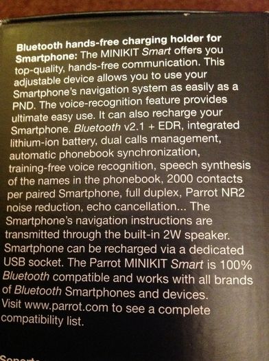 PARROT Smart Minikit Bluetooth Hands-Free Car Kit.