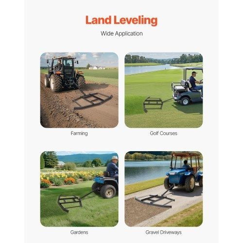 Drag Harrow, 66" Width Tow Behind Drag Harrow, Q235 Steel Driveway Grader with Adjustable Bars & Pin Hitch, Support up to 50 lbs, Tractor Driveway