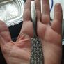 Vintage English glass butter dish with chrome finish, glass insert and butter knife. Image 2