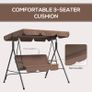 3-Seat Swing Chair Garden Swing Seat with Adjustable Canopy for Patio, Brown Image 6