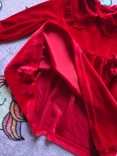 0-3m, With Tags Red Velour Dress with Collar
