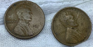 USA Lincoln Wheat Pennies 1925 D 1936 D