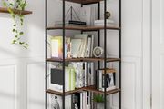 5 Tiers Corner Bookshelf 5 Tiers Deformable Corner Bookcases Industrial Freestanding Bookshelf Storage Display Rack with Metal Frame