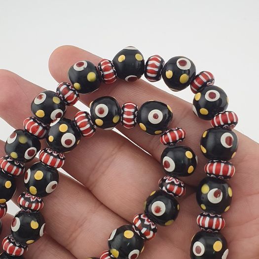 Vintage Venetian Style Thousand Eyes & Chevron Glass Beads Necklace