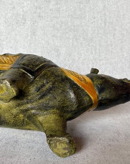 Vintage Chinese Rhinoceros (42cm/7kg) - Bronze With Gilt Accents, Stamped