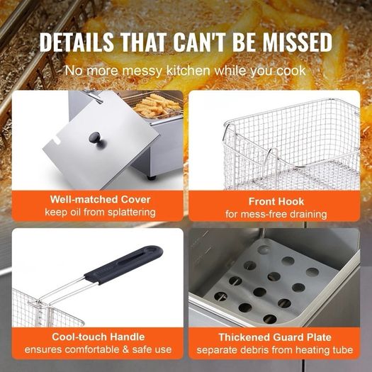12L 220v Commercial Electric Deep Fryer w/Dual Tanks  Stainless Steel Countertop Fryer for Fried Chicken French Fries