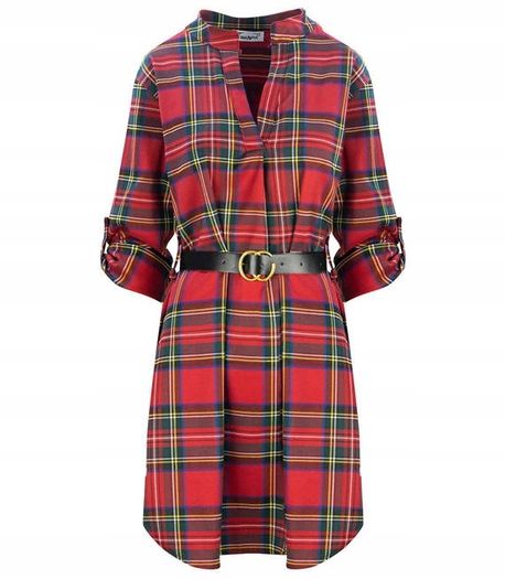 Checkered shirt dress with unisize belt