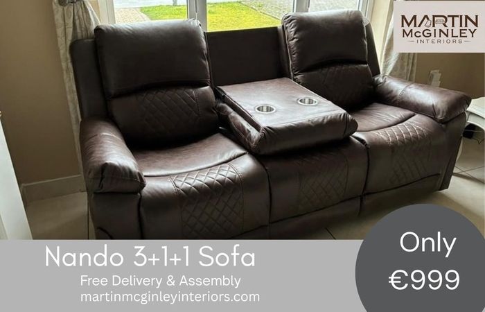 New Nando Full Recliner Sofa 3+1+1 Brown
