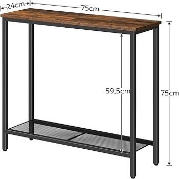 Slim Console Table with Storage, Narrow Console Table for Hallway, Industrial Hallway Table, Slim Sofa Table for Living Room, Bedroom, Rustic Brown and Black