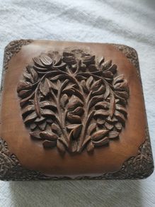 Oriental hardwood carved jewellery box