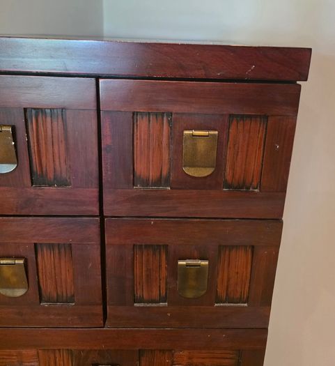 Solid Dark Wood Tallboy / Chest of Drawers - Asian Inspired