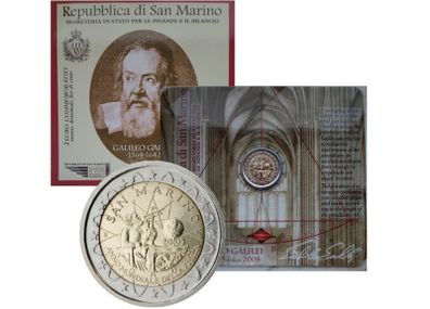 San Marino 2 Euro Base Metals Brilliant Uncirculated Coin 2005 - World Year of Physics Galileo Galilei - 2 Euro Commemorative Coin