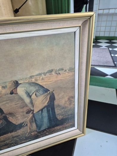 Large Retro Vintage Mid Century large original framed Print on board  of The Gleaners by Jean-Francois Millet