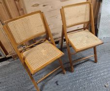 Pair of Vintage Wooden Folding Chairs with Cane Rattan
