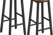Bar Stools Set of 2, Kitchen Breakfast Bar Chiars, Industrial 63 cm Height Stools for Dining Room, Kitchen, Solid and Stable, Rustic Brown and Black