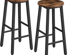 Bar Stools Set of 2, Kitchen Breakfast Bar Chiars, Industrial 63 cm Height Stools for Dining Room, Kitchen, Solid and Stable, Rustic Brown and Black