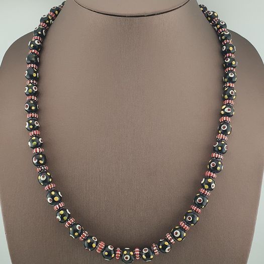Vintage Venetian Style Thousand Eyes & Chevron Glass Beads Necklace