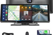 9.3Inch Portable Car Stereo with Dual Dash Cam Record Wireless Apple Carplay Android Auto 7-32V Podofo Touchscreen, Support Voice Assistant/Bluetooth/FM Transmitter/AUX Support TF Card