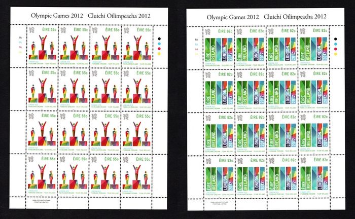 2012 Ireland Olympic Games Commemorative Stamps Sheetlets Plate 1A1A1A1A Mint Never Hinged (MNH)